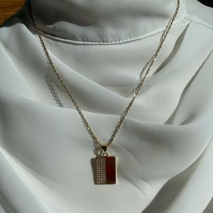 Cubic zirconia rectangular pendant gold necklace